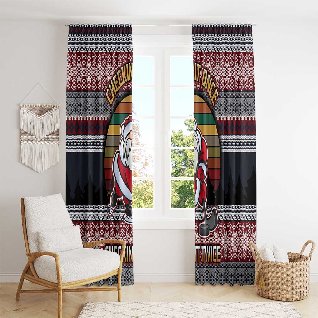 Hockey Checking It Once Checking It Twice Window Curtain Santa Playing Ice Hockey Christmas DT04 - Wonder Print Shop