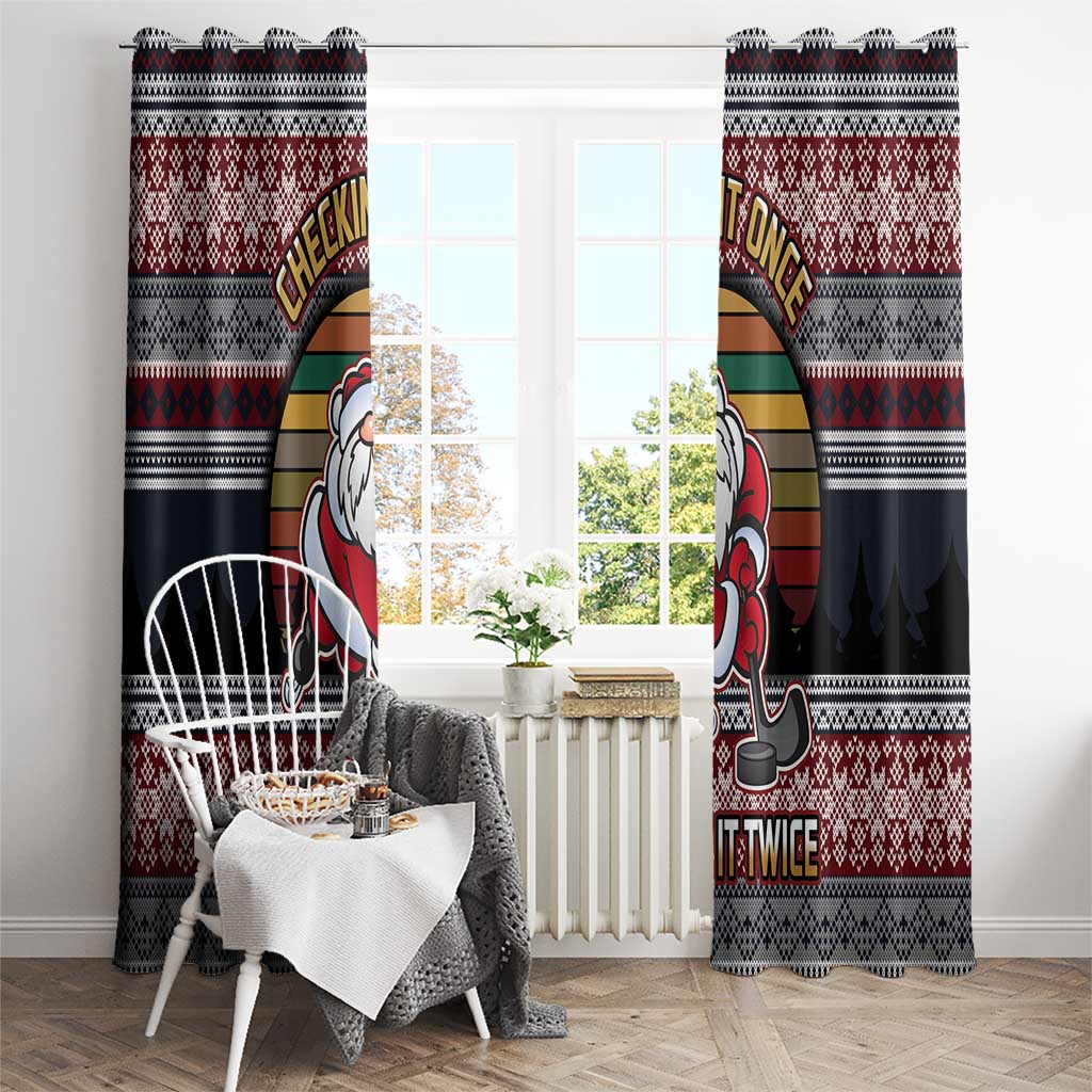 Hockey Checking It Once Checking It Twice Window Curtain Santa Playing Ice Hockey Christmas DT04 - Wonder Print Shop