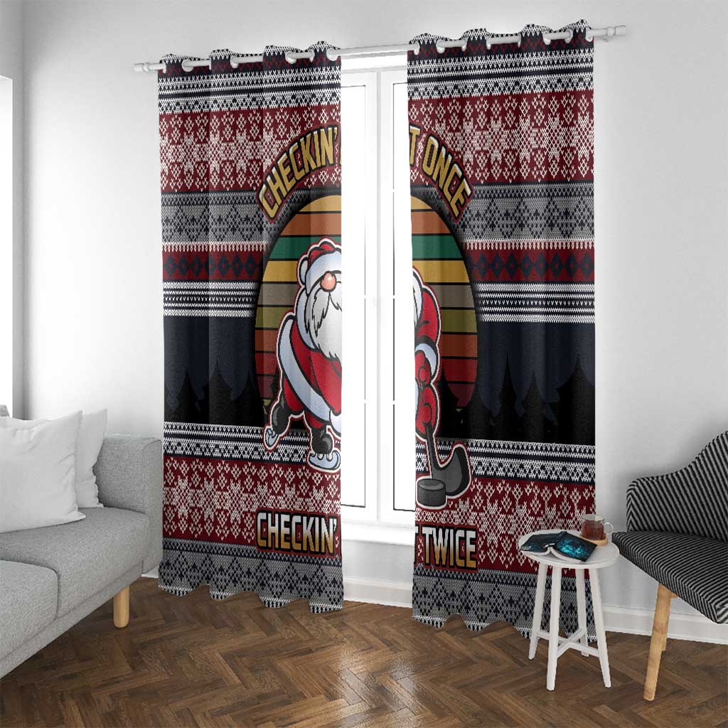 Hockey Checking It Once Checking It Twice Window Curtain Santa Playing Ice Hockey Christmas DT04 - Wonder Print Shop