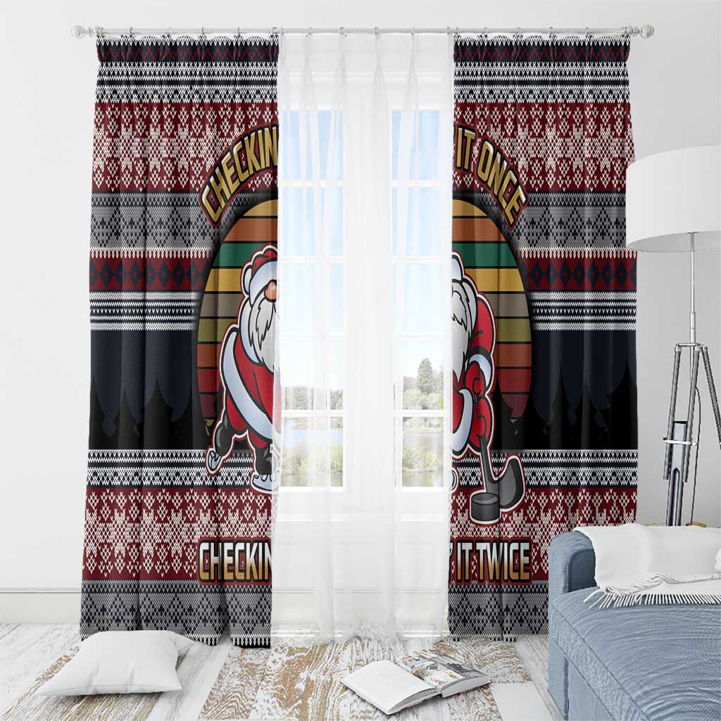 Hockey Checking It Once Checking It Twice Window Curtain Santa Playing Ice Hockey Christmas DT04 - Wonder Print Shop