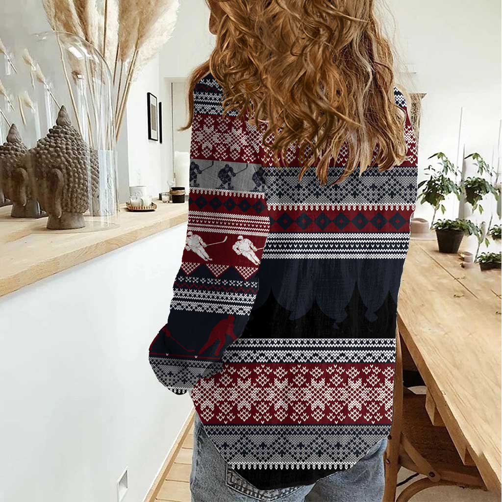 Hockey Checking It Once Checking It Twice Women Casual Shirt Santa Playing Ice Hockey Christmas DT04 - Wonder Print Shop