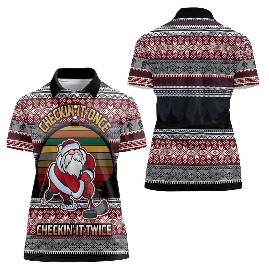 Hockey Checking It Once Checking It Twice Women Polo Shirt Santa Playing Ice Hockey Christmas DT04 - Wonder Print Shop