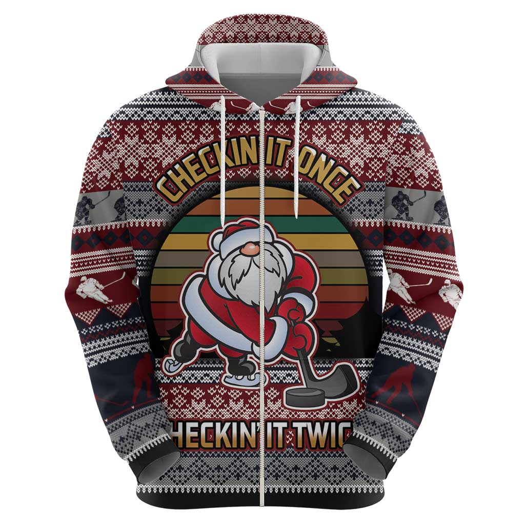 Hockey Checking It Once Checking It Twice Zip Hoodie Santa Playing Ice Hockey Christmas DT04 - Wonder Print Shop