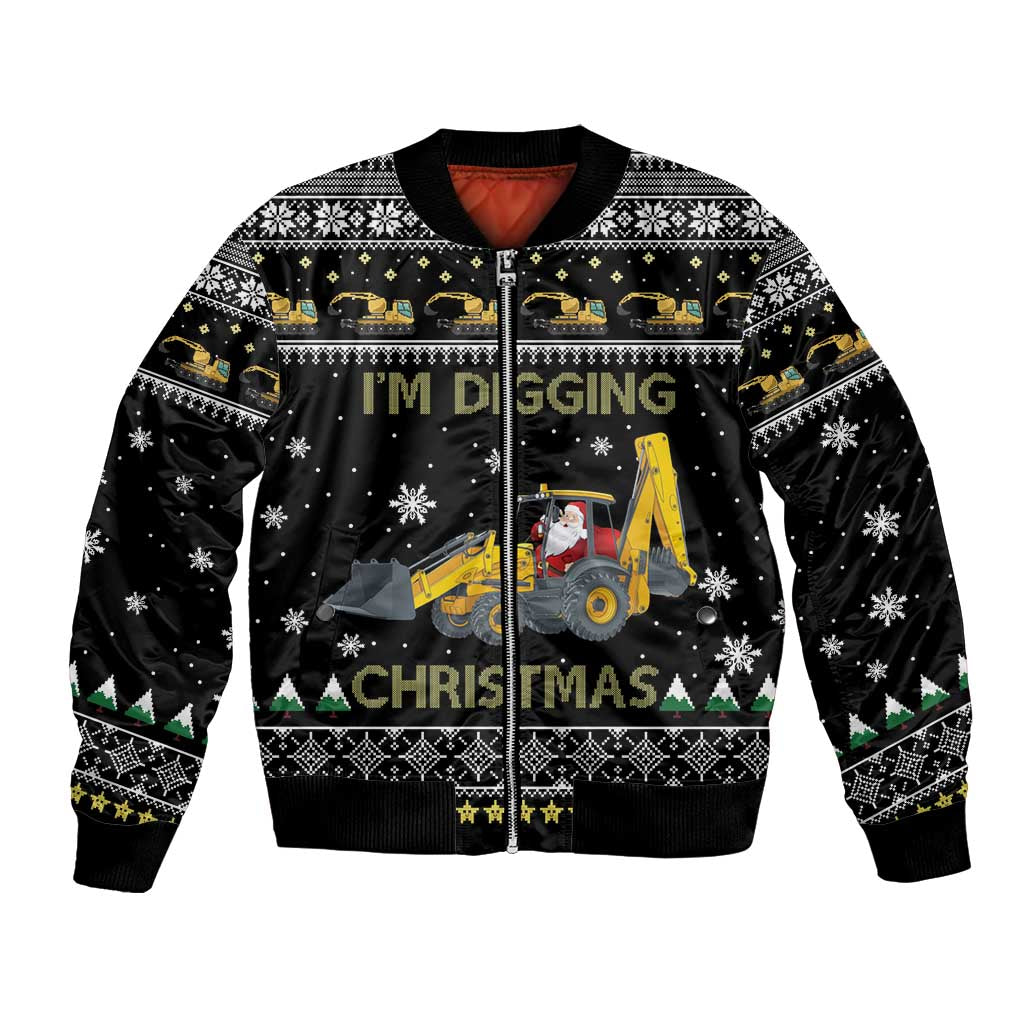 Im Digging Christmas Bomber Jacket Tractor Santa Claus DT04 - Wonder Print Shop