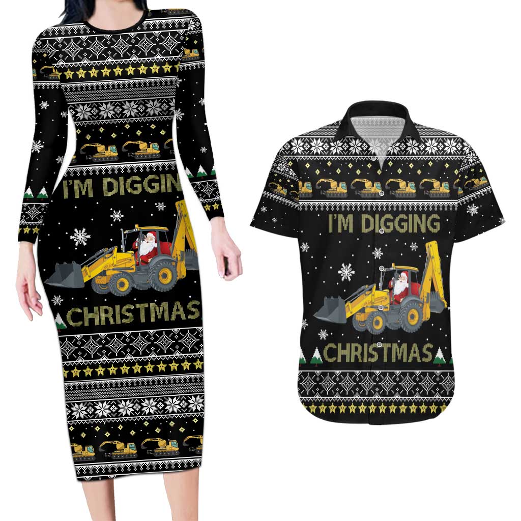 Im Digging Christmas Couples Matching Long Sleeve Bodycon Dress and Hawaiian Shirt Tractor Santa Claus DT04 - Wonder Print Shop