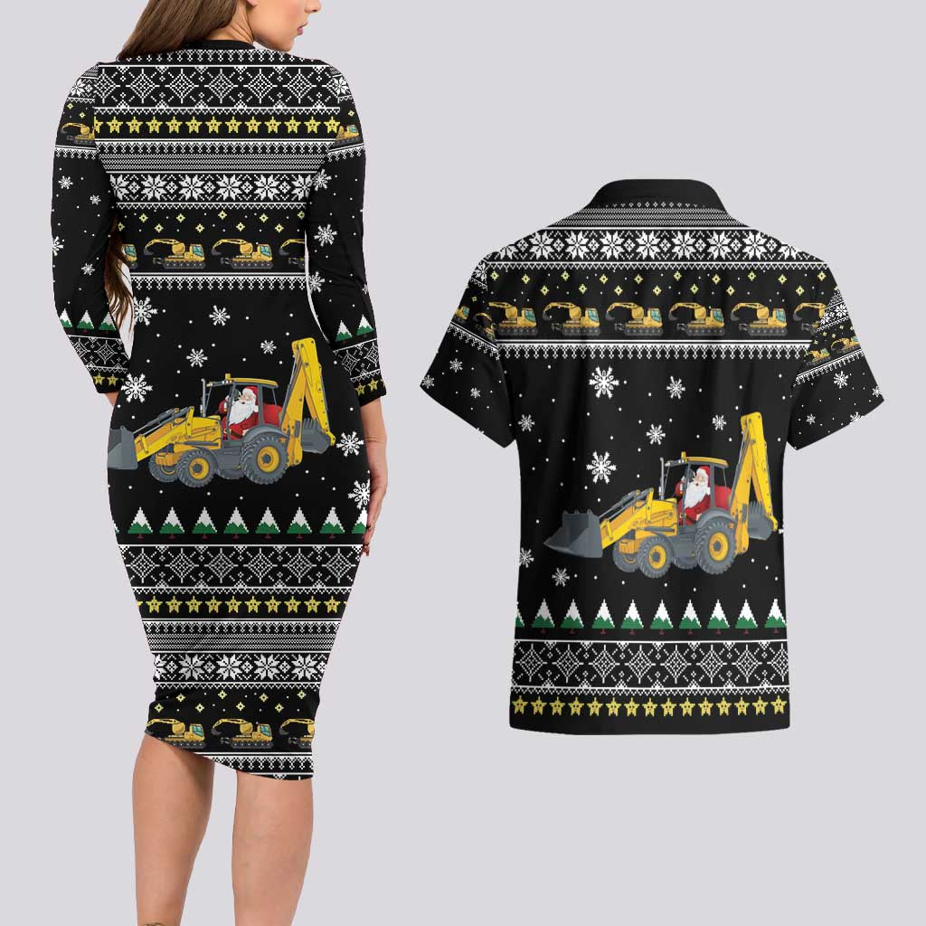 Im Digging Christmas Couples Matching Long Sleeve Bodycon Dress and Hawaiian Shirt Tractor Santa Claus DT04 - Wonder Print Shop