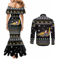 Im Digging Christmas Couples Matching Mermaid Dress and Long Sleeve Button Shirt Tractor Santa Claus