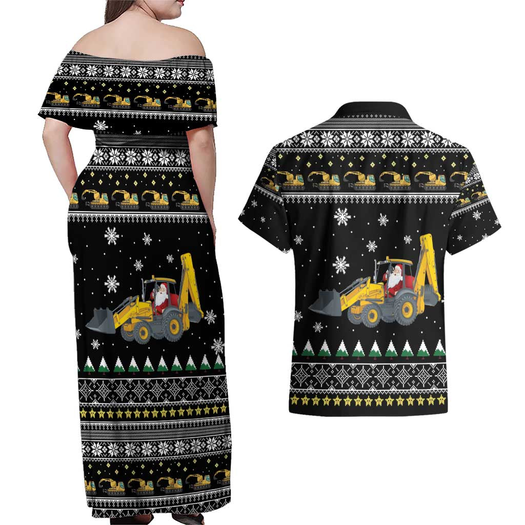 Im Digging Christmas Couples Matching Off Shoulder Maxi Dress and Hawaiian Shirt Tractor Santa Claus DT04 - Wonder Print Shop