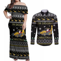 Im Digging Christmas Couples Matching Off Shoulder Maxi Dress and Long Sleeve Button Shirt Tractor Santa Claus DT04 - Wonder Print Shop