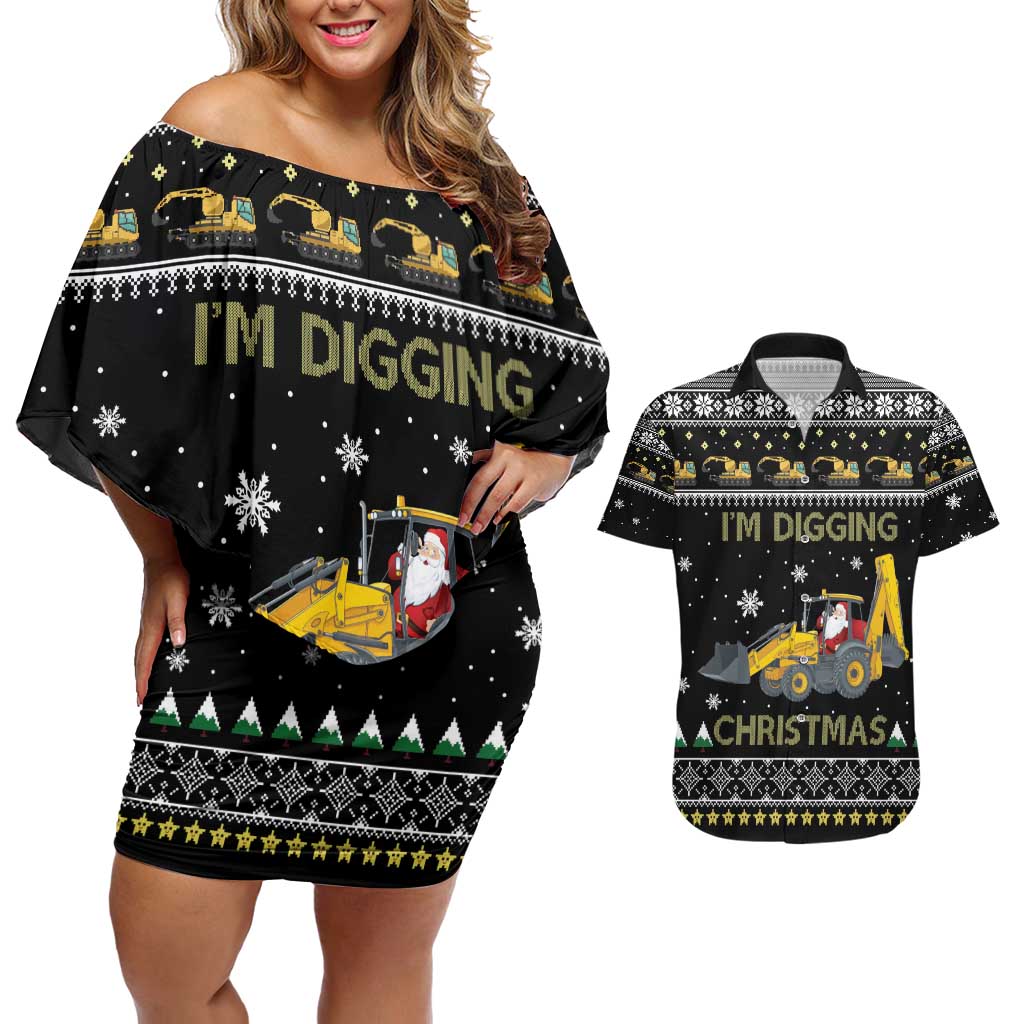 Im Digging Christmas Couples Matching Off Shoulder Short Dress and Hawaiian Shirt Tractor Santa Claus DT04 - Wonder Print Shop