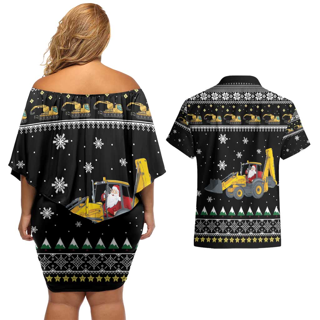Im Digging Christmas Couples Matching Off Shoulder Short Dress and Hawaiian Shirt Tractor Santa Claus DT04 - Wonder Print Shop