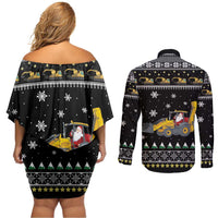 Im Digging Christmas Couples Matching Off Shoulder Short Dress and Long Sleeve Button Shirt Tractor Santa Claus DT04 - Wonder Print Shop