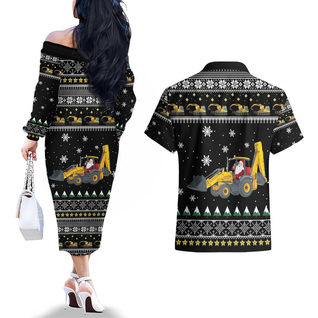 Im Digging Christmas Couples Matching Off The Shoulder Long Sleeve Dress and Hawaiian Shirt Tractor Santa Claus DT04 - Wonder Print Shop