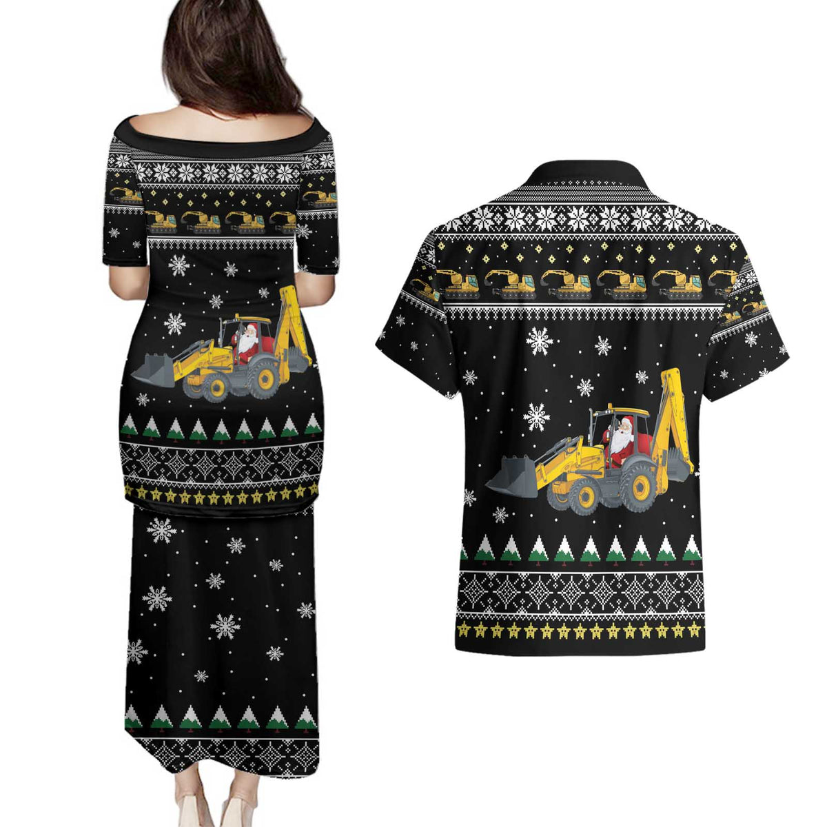 Im Digging Christmas Couples Matching Puletasi and Hawaiian Shirt Tractor Santa Claus DT04 - Wonder Print Shop