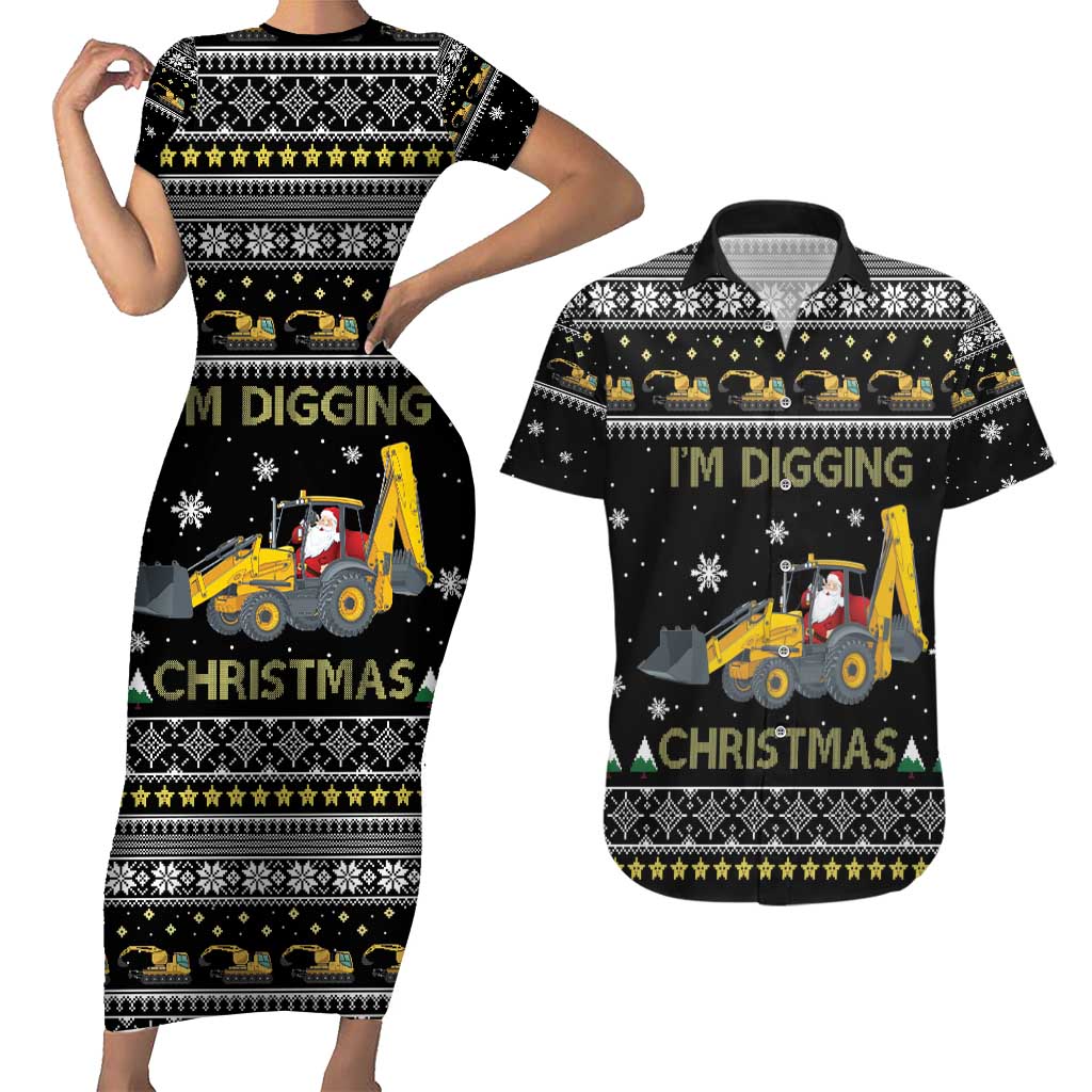 Im Digging Christmas Couples Matching Short Sleeve Bodycon Dress and Hawaiian Shirt Tractor Santa Claus DT04 - Wonder Print Shop