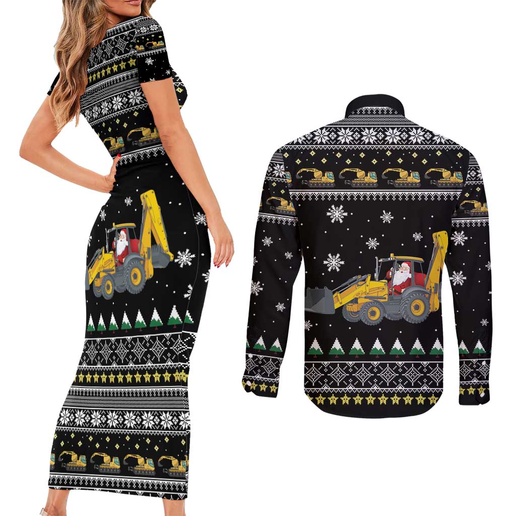 Im Digging Christmas Couples Matching Short Sleeve Bodycon Dress and Long Sleeve Button Shirt Tractor Santa Claus DT04 - Wonder Print Shop