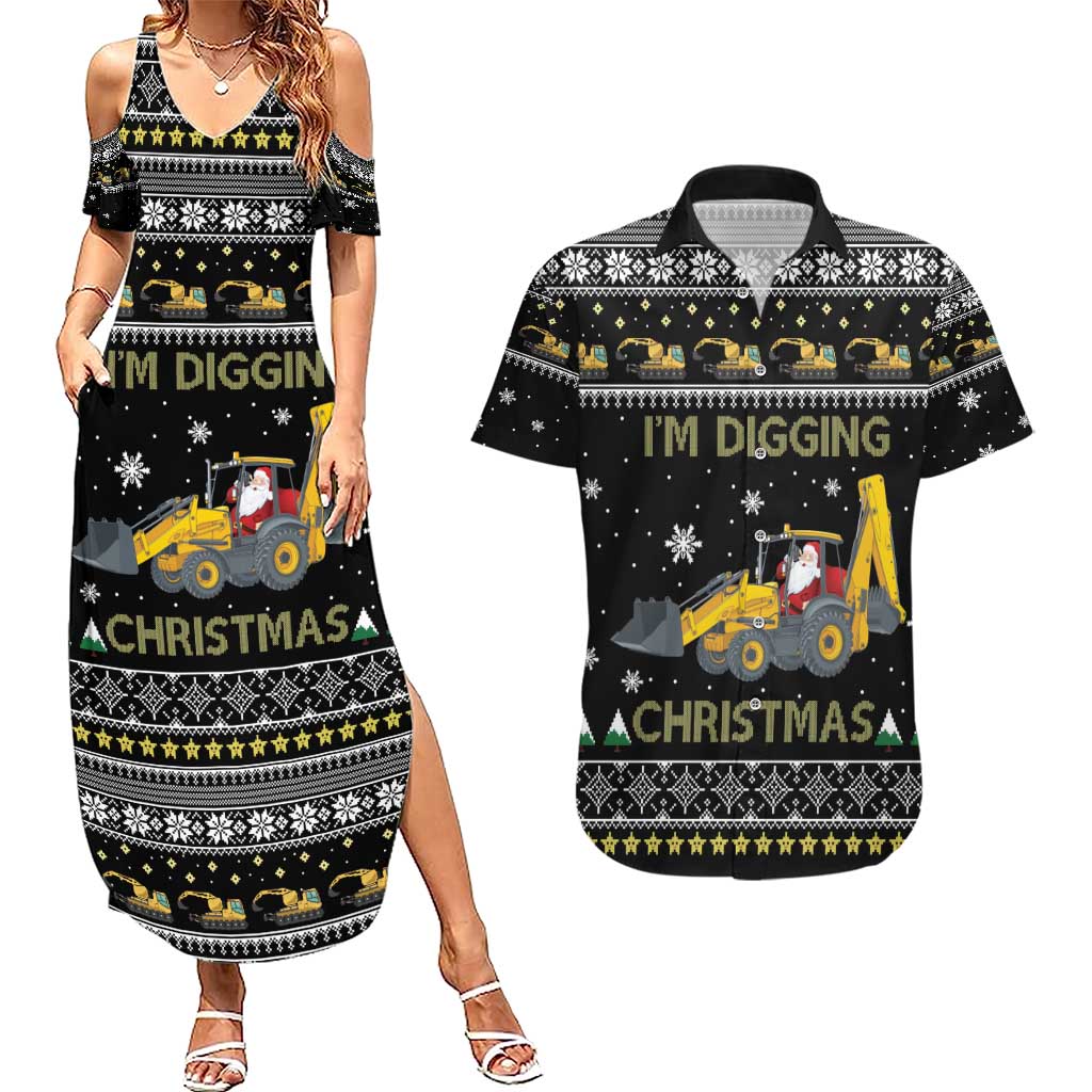 Im Digging Christmas Couples Matching Summer Maxi Dress and Hawaiian Shirt Tractor Santa Claus DT04 - Wonder Print Shop