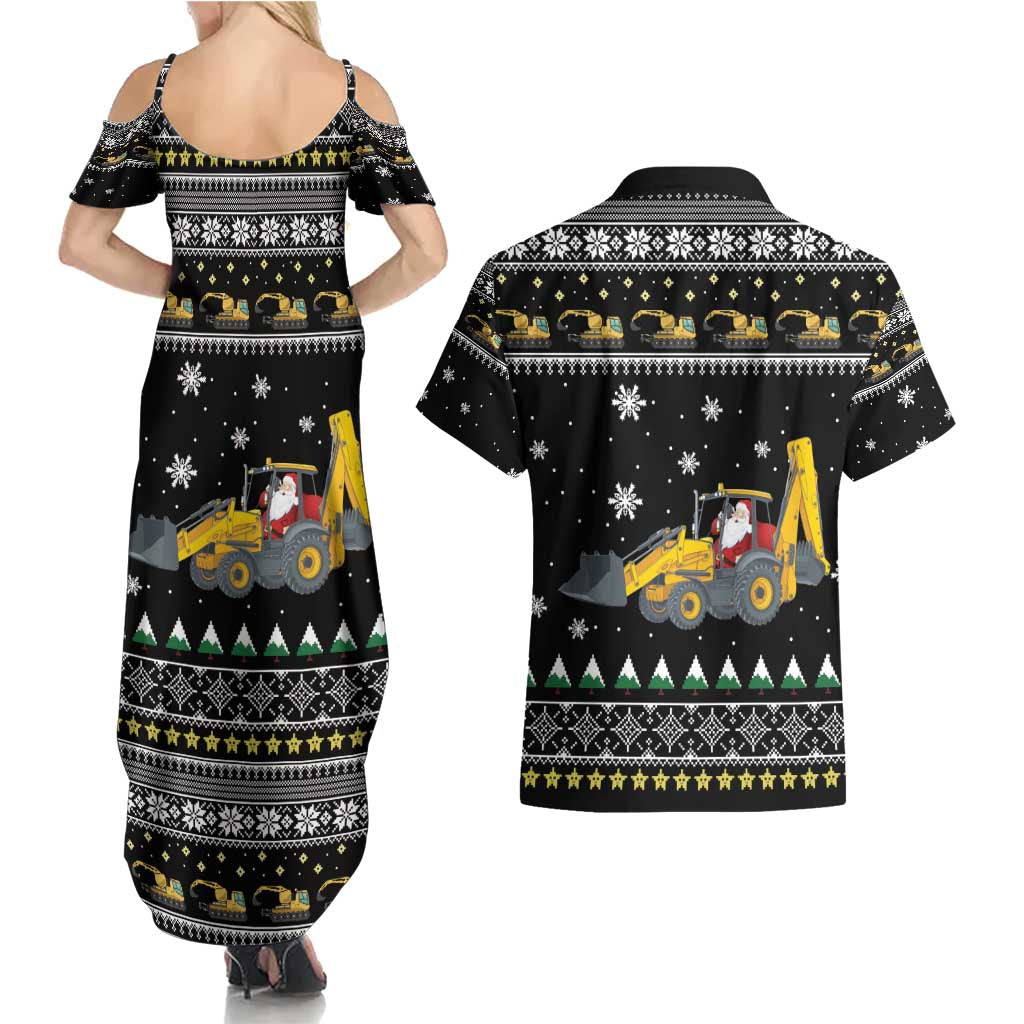 Im Digging Christmas Couples Matching Summer Maxi Dress and Hawaiian Shirt Tractor Santa Claus DT04 - Wonder Print Shop