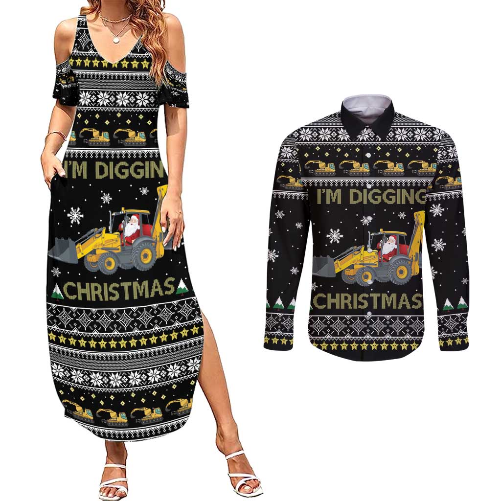 Im Digging Christmas Couples Matching Summer Maxi Dress and Long Sleeve Button Shirt Tractor Santa Claus DT04 - Wonder Print Shop