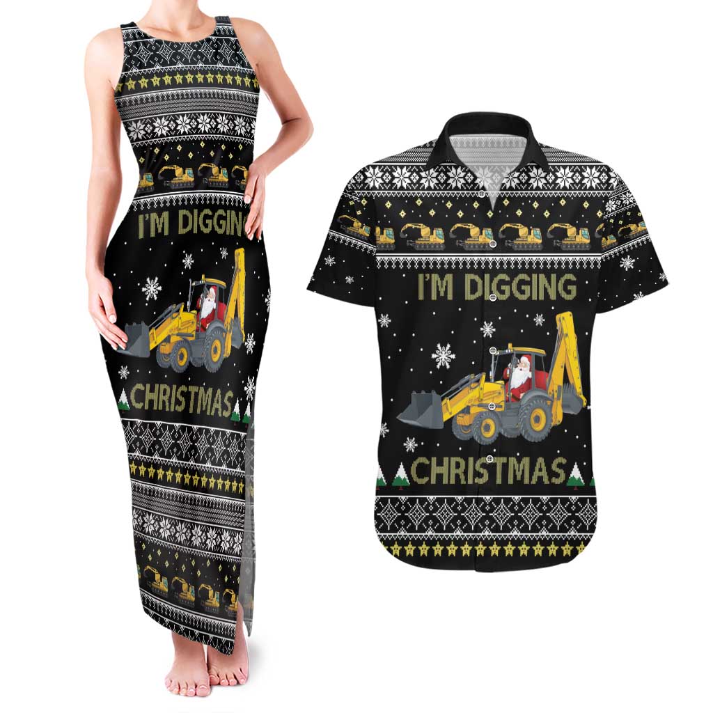 Im Digging Christmas Couples Matching Tank Maxi Dress and Hawaiian Shirt Tractor Santa Claus DT04 - Wonder Print Shop