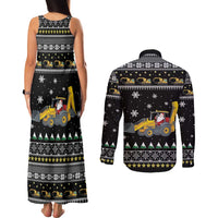 Im Digging Christmas Couples Matching Tank Maxi Dress and Long Sleeve Button Shirt Tractor Santa Claus DT04 - Wonder Print Shop