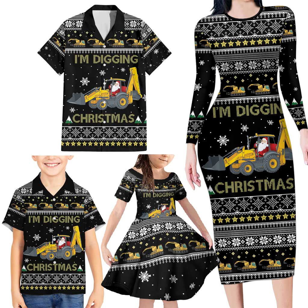 Im Digging Christmas Family Matching Long Sleeve Bodycon Dress and Hawaiian Shirt Tractor Santa Claus DT04 - Wonder Print Shop
