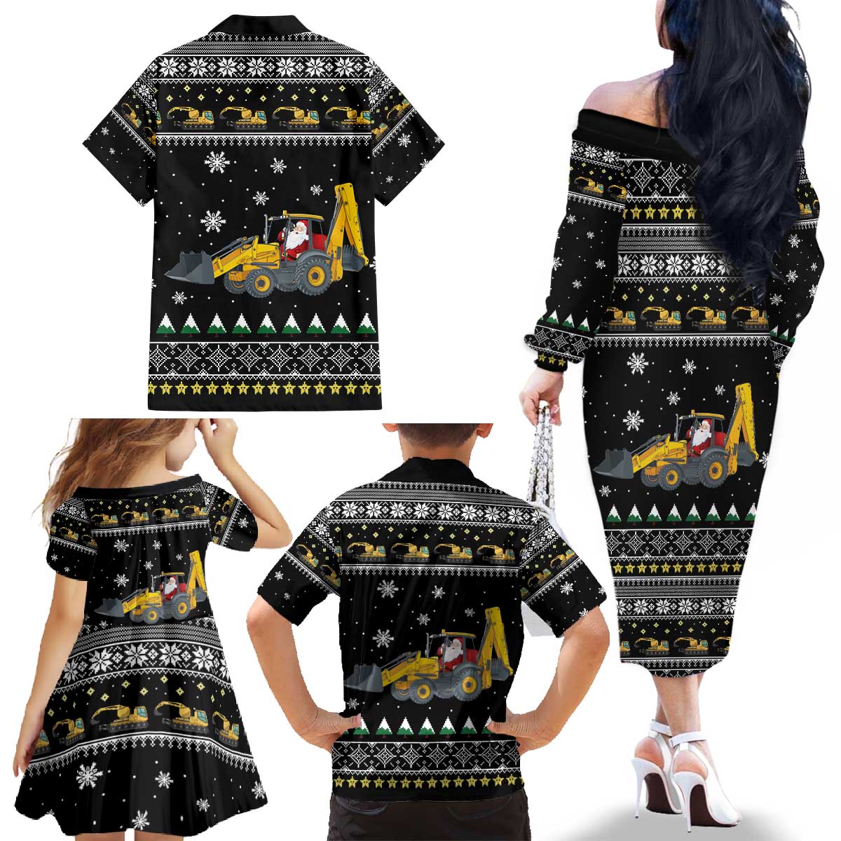 Im Digging Christmas Family Matching Off The Shoulder Long Sleeve Dress and Hawaiian Shirt Tractor Santa Claus DT04 - Wonder Print Shop