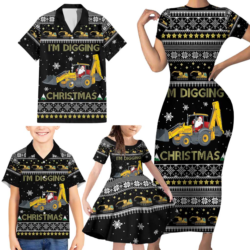 Im Digging Christmas Family Matching Short Sleeve Bodycon Dress and Hawaiian Shirt Tractor Santa Claus DT04 - Wonder Print Shop