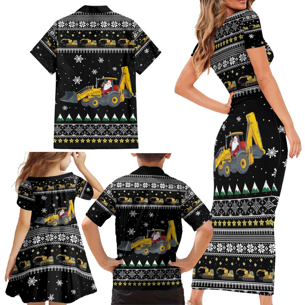 Im Digging Christmas Family Matching Short Sleeve Bodycon Dress and Hawaiian Shirt Tractor Santa Claus DT04 - Wonder Print Shop