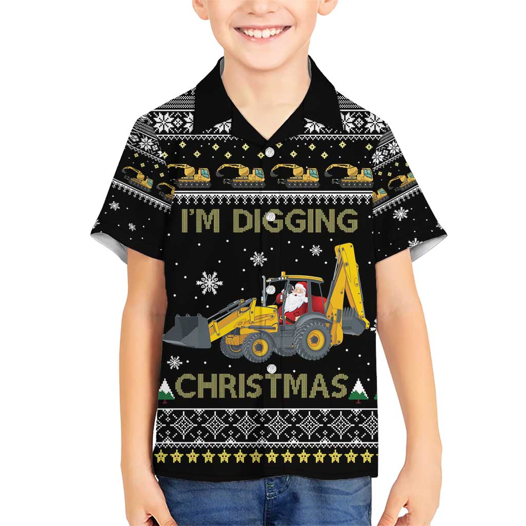 Im Digging Christmas Family Matching Short Sleeve Bodycon Dress and Hawaiian Shirt Tractor Santa Claus DT04 - Wonder Print Shop