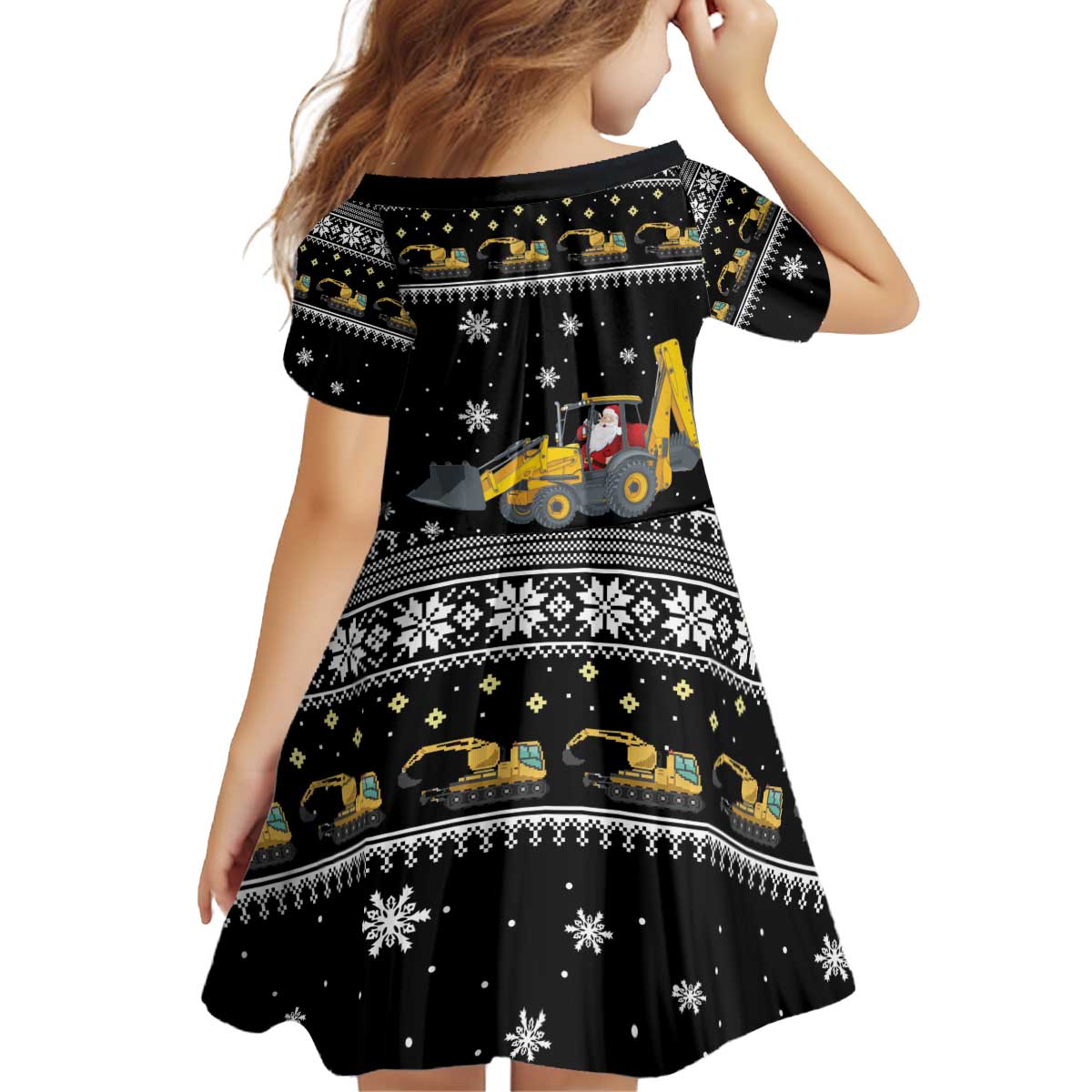 Im Digging Christmas Kid Short Sleeve Dress Tractor Santa Claus DT04 - Wonder Print Shop