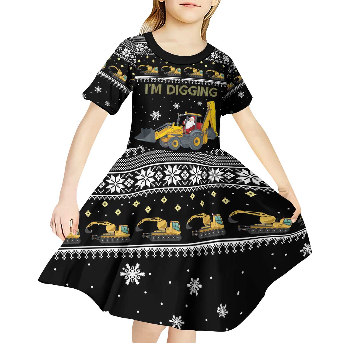 Im Digging Christmas Kid Short Sleeve Dress Tractor Santa Claus DT04 - Wonder Print Shop
