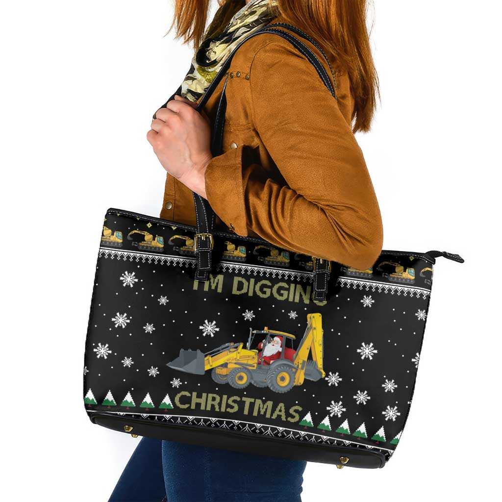 Im Digging Christmas Leather Tote Bag Tractor Santa Claus DT04 - Wonder Print Shop
