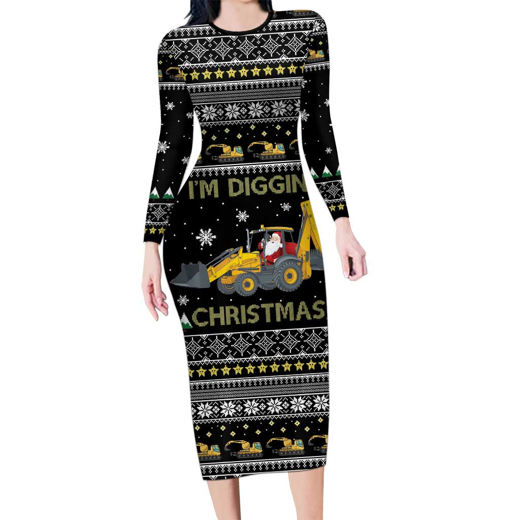 Im Digging Christmas Long Sleeve Bodycon Dress Tractor Santa Claus DT04 - Wonder Print Shop