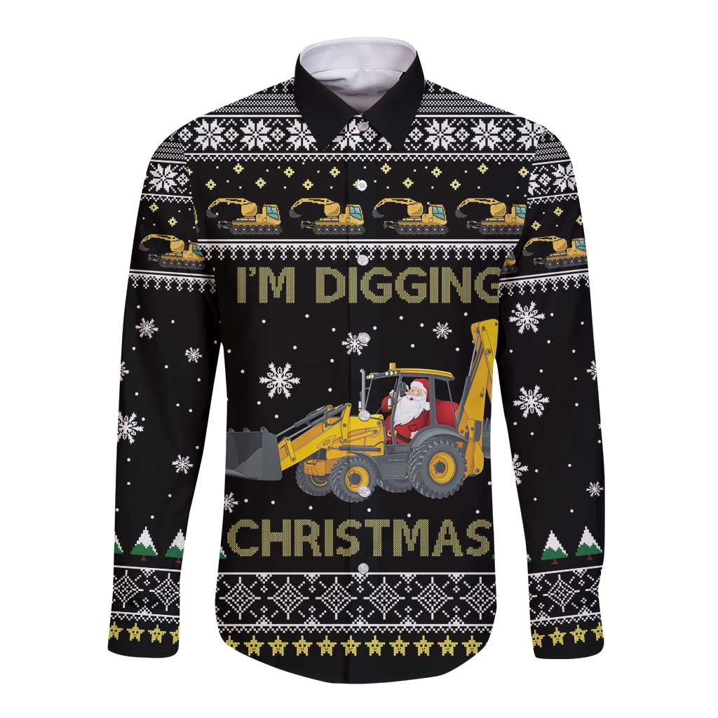 Im Digging Christmas Long Sleeve Button Shirt Tractor Santa Claus DT04 - Wonder Print Shop