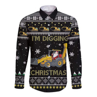 Im Digging Christmas Long Sleeve Button Shirt Tractor Santa Claus DT04 - Wonder Print Shop