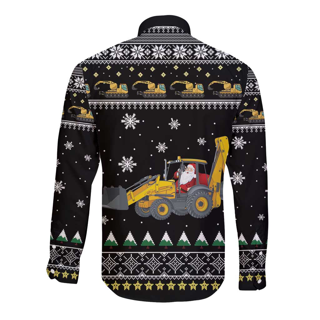 Im Digging Christmas Long Sleeve Button Shirt Tractor Santa Claus DT04 - Wonder Print Shop