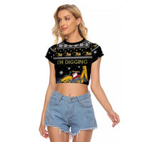 Im Digging Christmas Raglan Cropped T Shirt Tractor Santa Claus DT04 - Wonder Print Shop