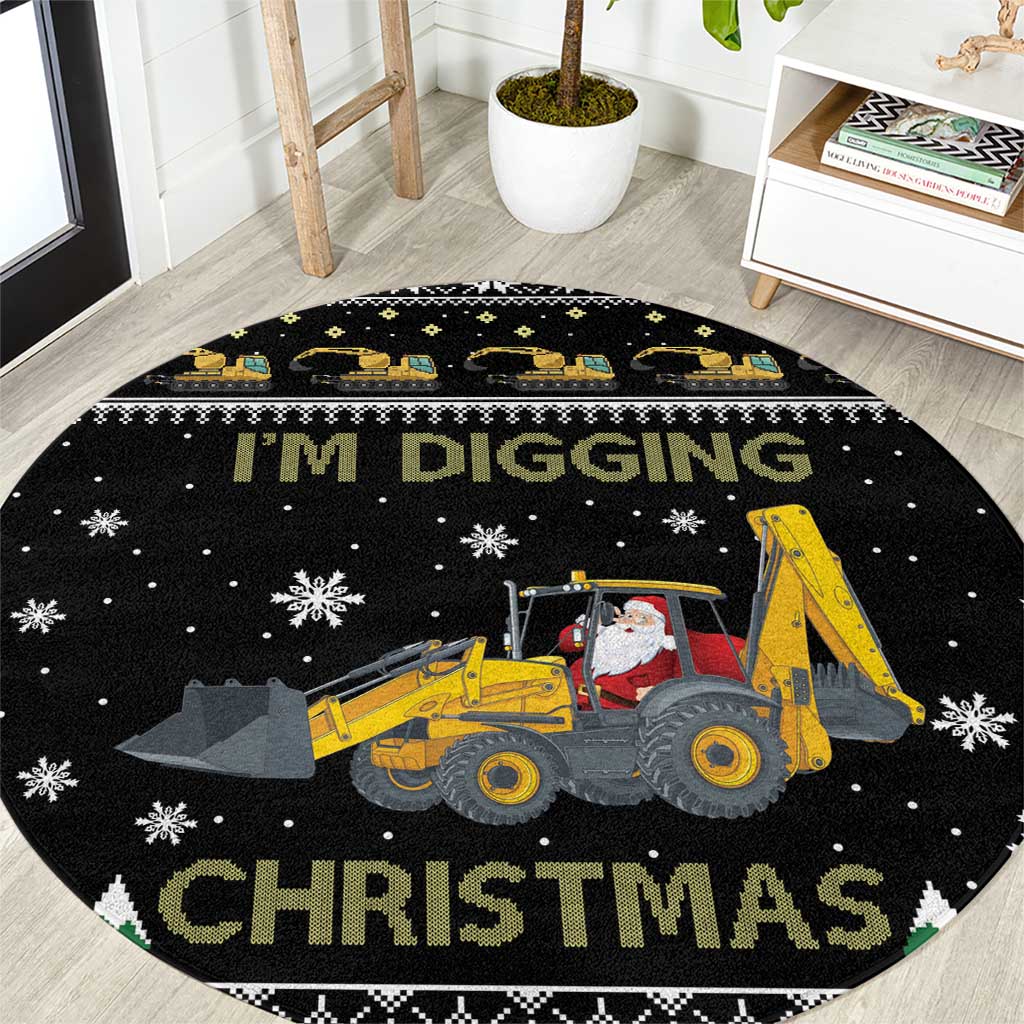 Im Digging Christmas Round Carpet Tractor Santa Claus