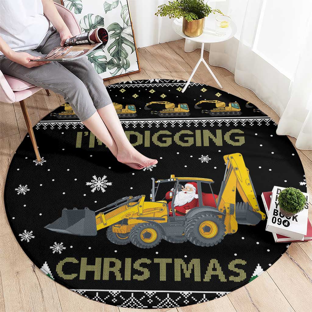 Im Digging Christmas Round Carpet Tractor Santa Claus
