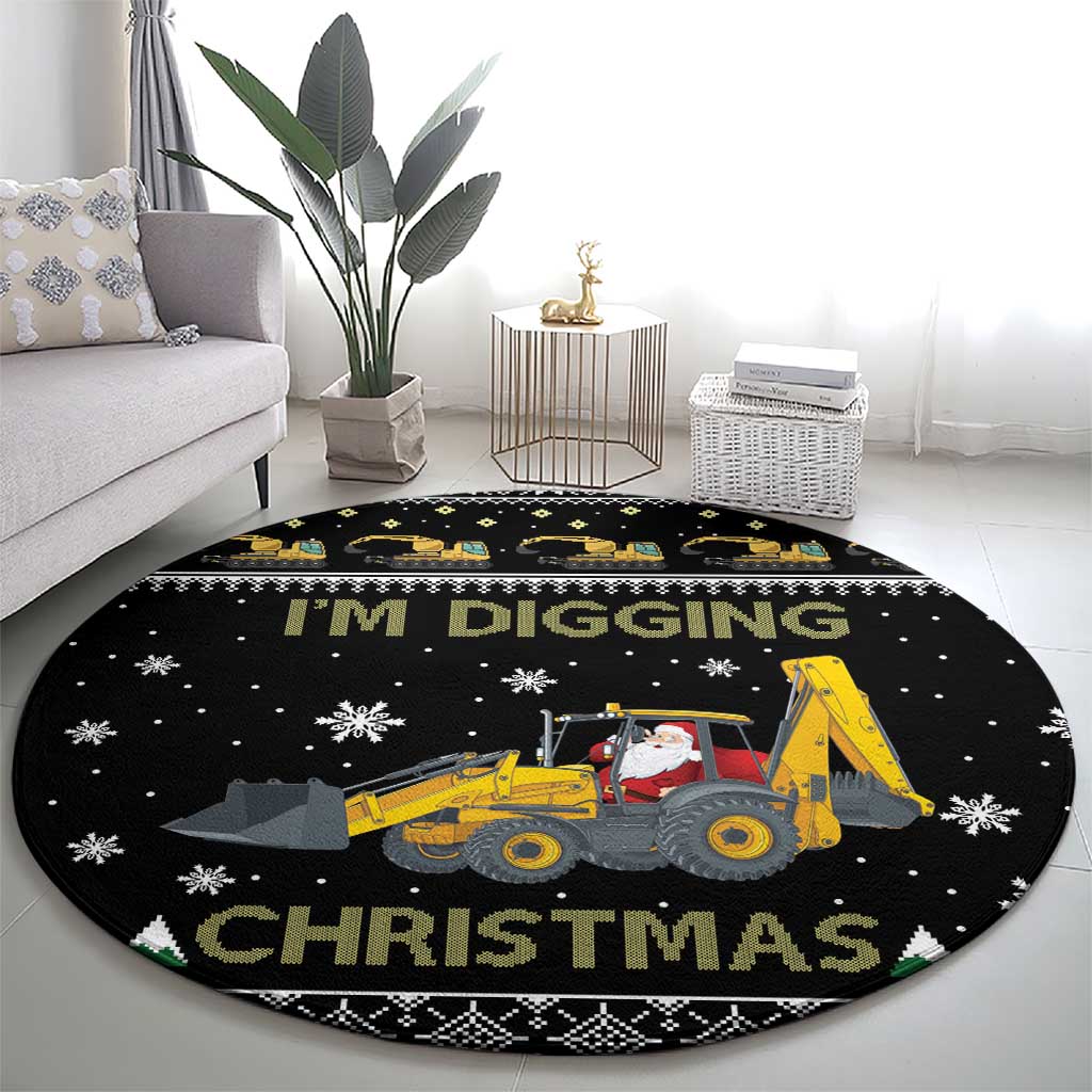 Im Digging Christmas Round Carpet Tractor Santa Claus