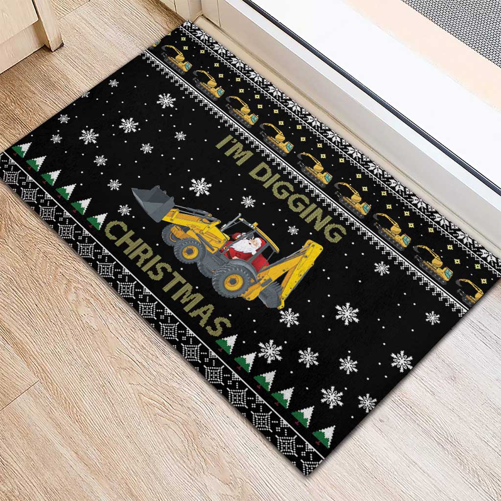 Im Digging Christmas Rubber Doormat Tractor Santa Claus DT04 - Wonder Print Shop