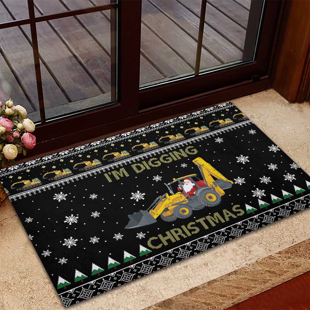 Im Digging Christmas Rubber Doormat Tractor Santa Claus DT04 - Wonder Print Shop