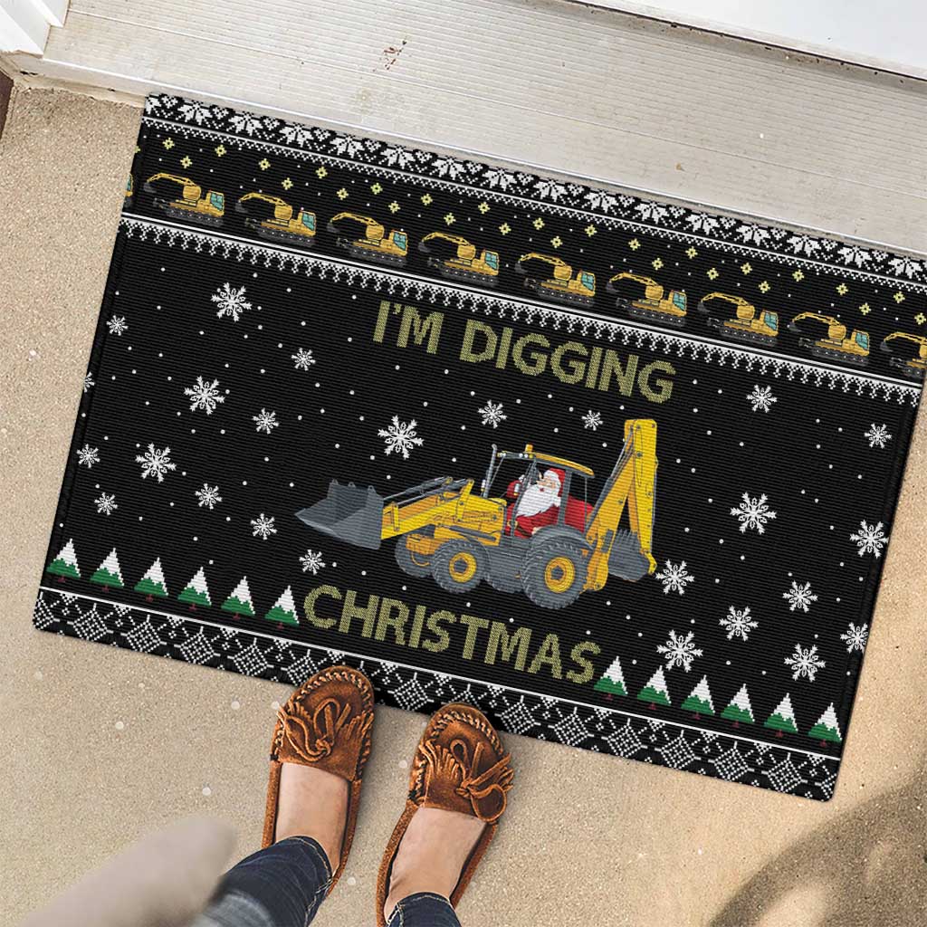 Im Digging Christmas Rubber Doormat Tractor Santa Claus DT04 - Wonder Print Shop