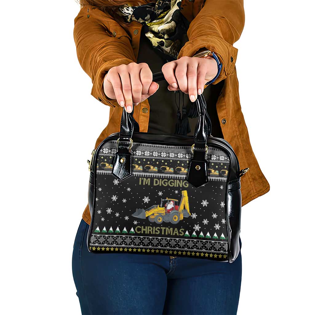 Im Digging Christmas Shoulder Handbag Tractor Santa Claus