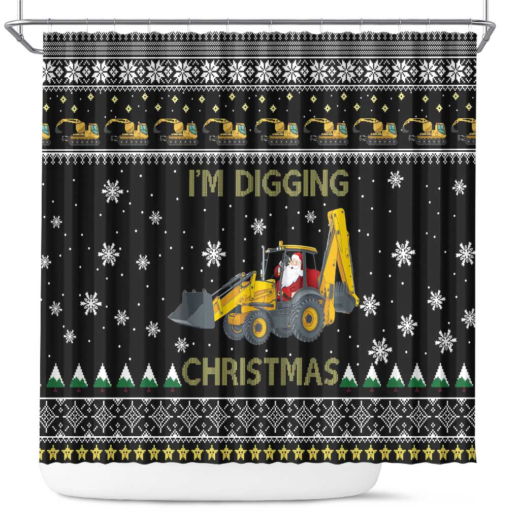Im Digging Christmas Shower Curtain Tractor Santa Claus