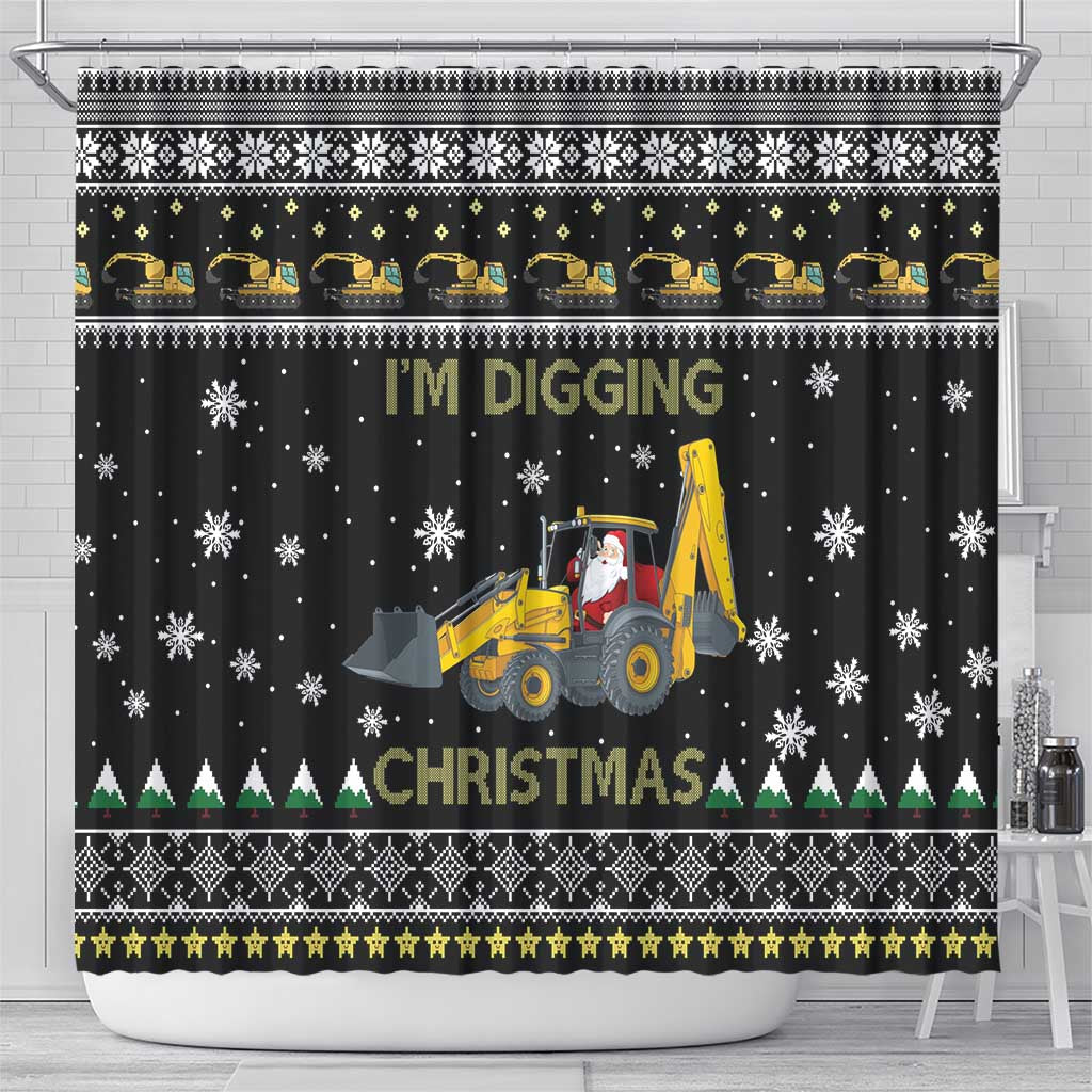 Im Digging Christmas Shower Curtain Tractor Santa Claus