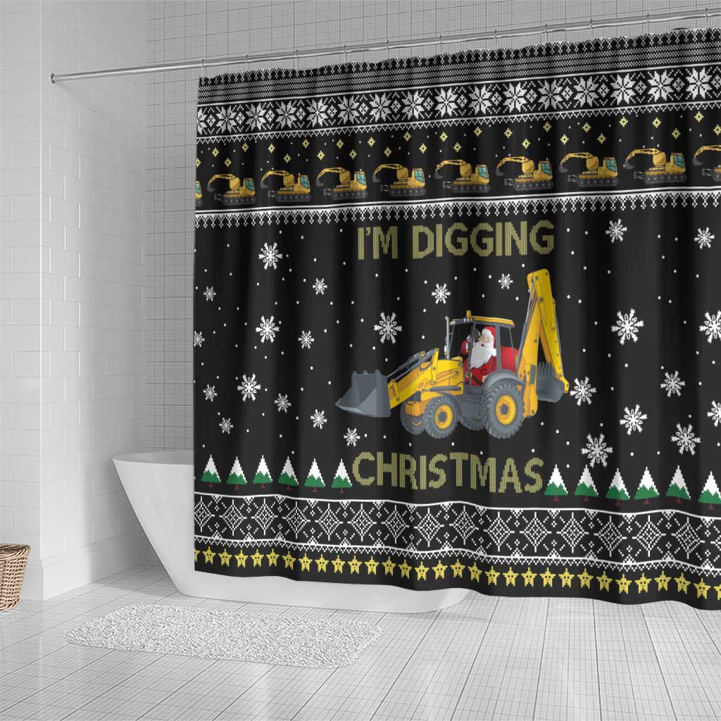 Im Digging Christmas Shower Curtain Tractor Santa Claus