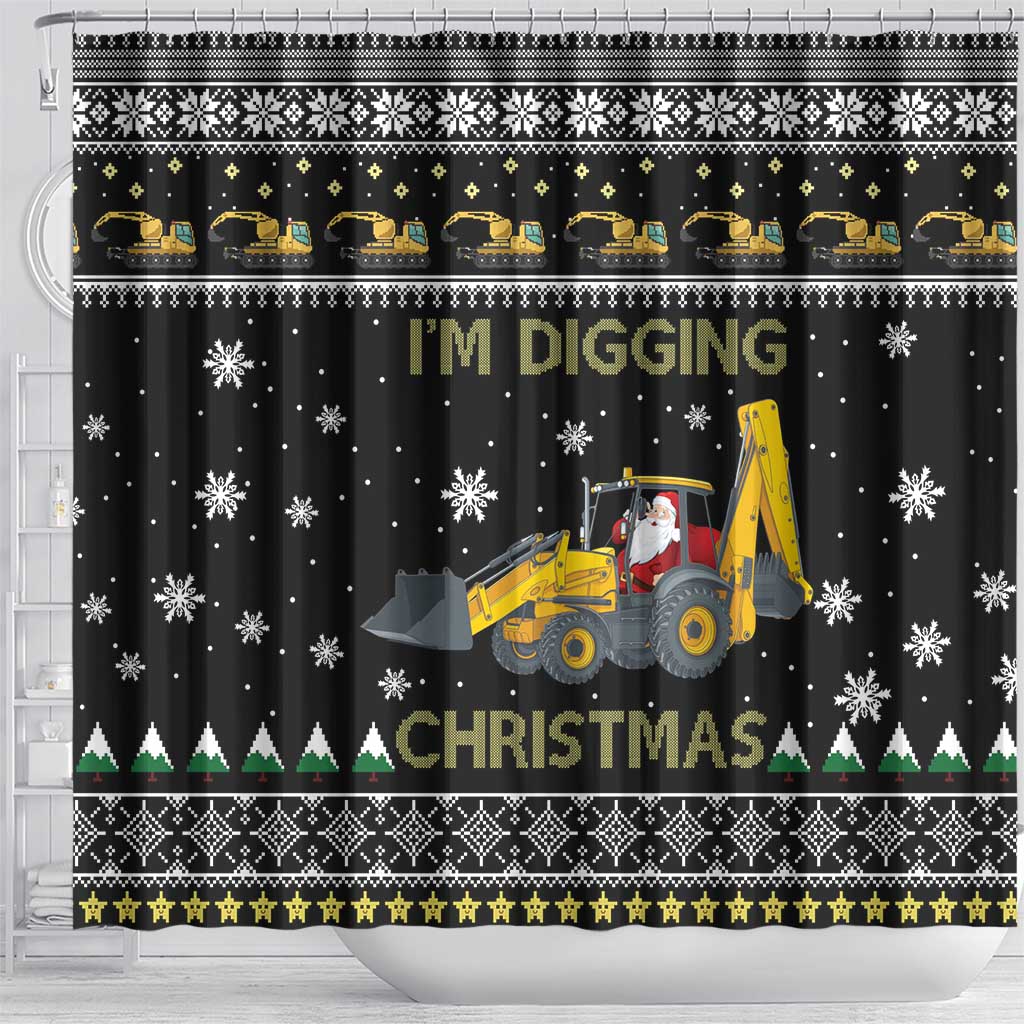 Im Digging Christmas Shower Curtain Tractor Santa Claus