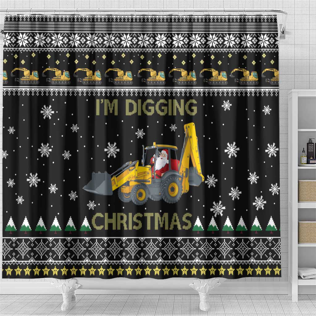 Im Digging Christmas Shower Curtain Tractor Santa Claus